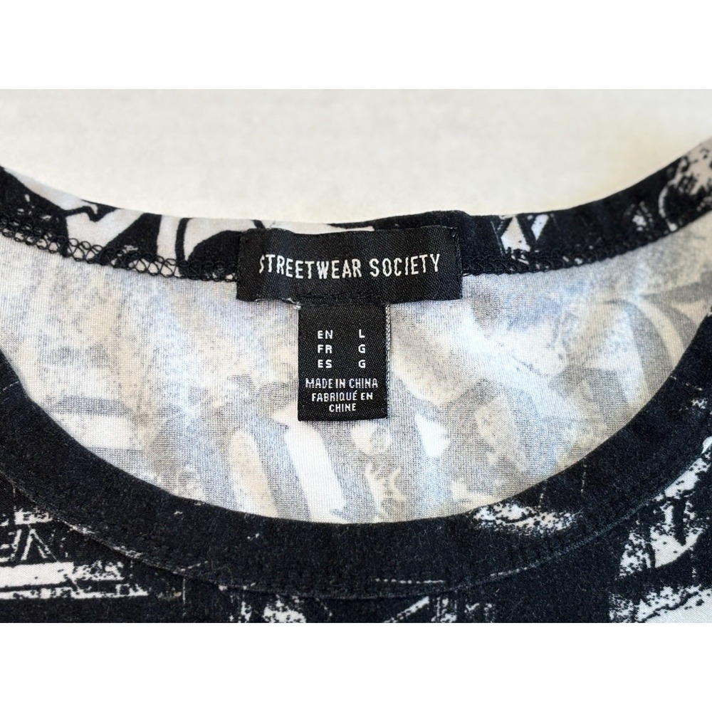 Streetwear Society Graphic T Shirt Black White All Over Print Stretch Tee L - Picture 4 of 7